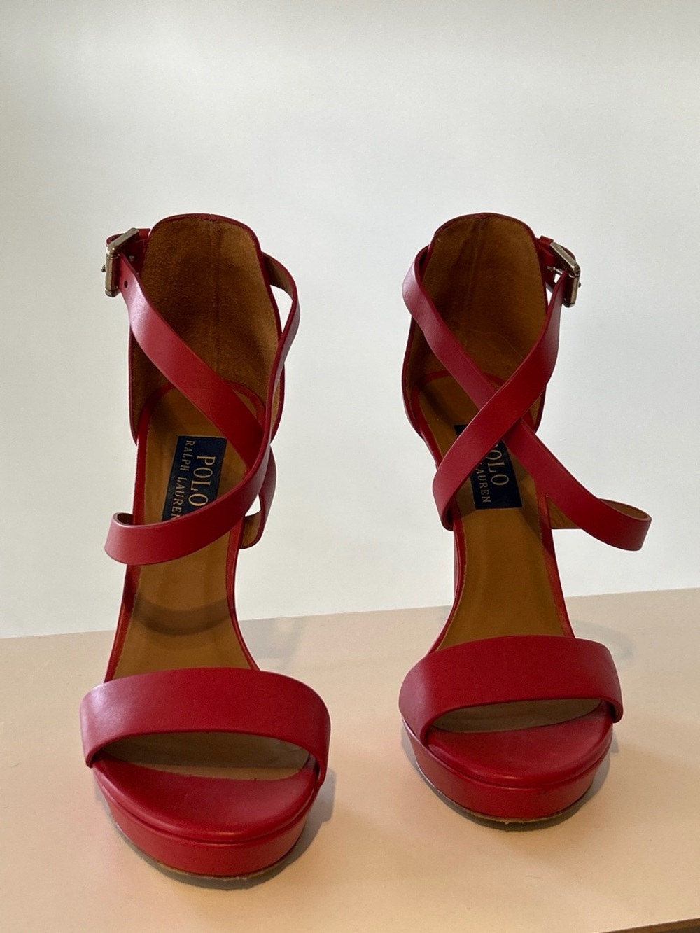 Polo by Ralph Lauren Red Leather Crisscross Platform Heels